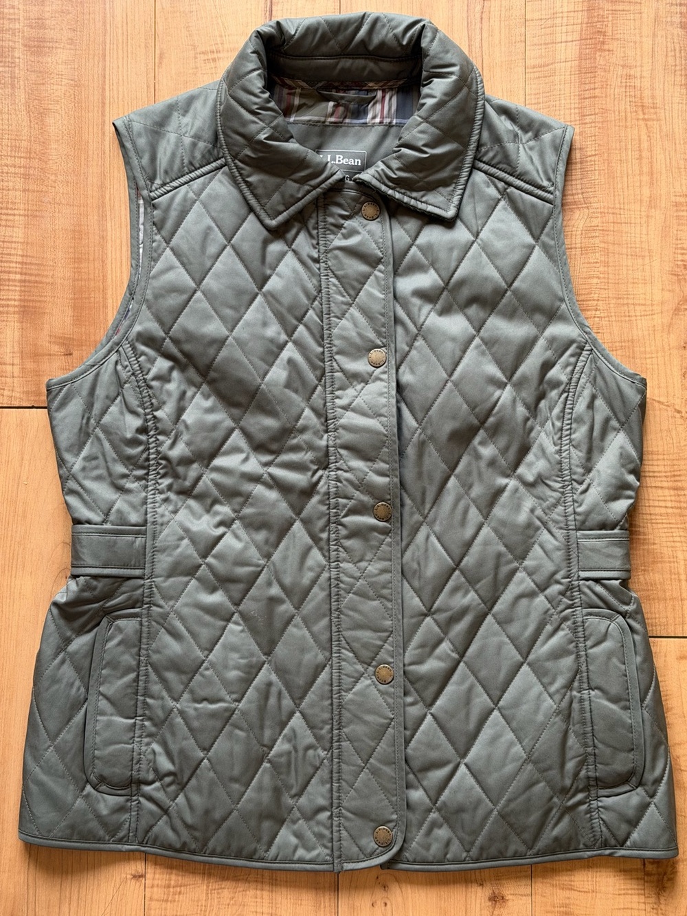 L.L.Bean Quilted Puffer Vest Olive Green Snap Zip Women’s Small Regular